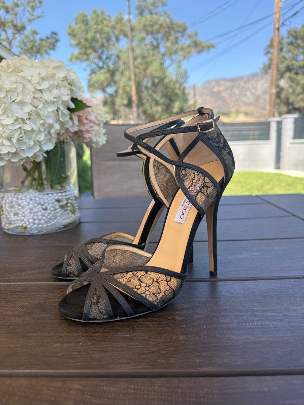 Jimmy Choo Black Lace Strappy Heels Sandals Size 40 - Picture 4 of 8